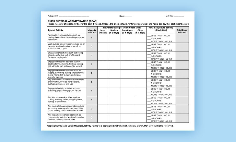 The Quick Physical Activity Rating (QPAR) Comprehensive Center for